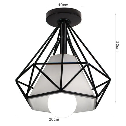 Retro black geometric metal ceiling light fixture with frosted white glass shade for kitchen use ceiling light fixture