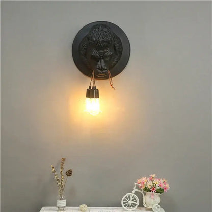 Black gorilla resin wall sconce with three hanging edison bulbs for retro bedroom decorbites gorilla resin lamp
