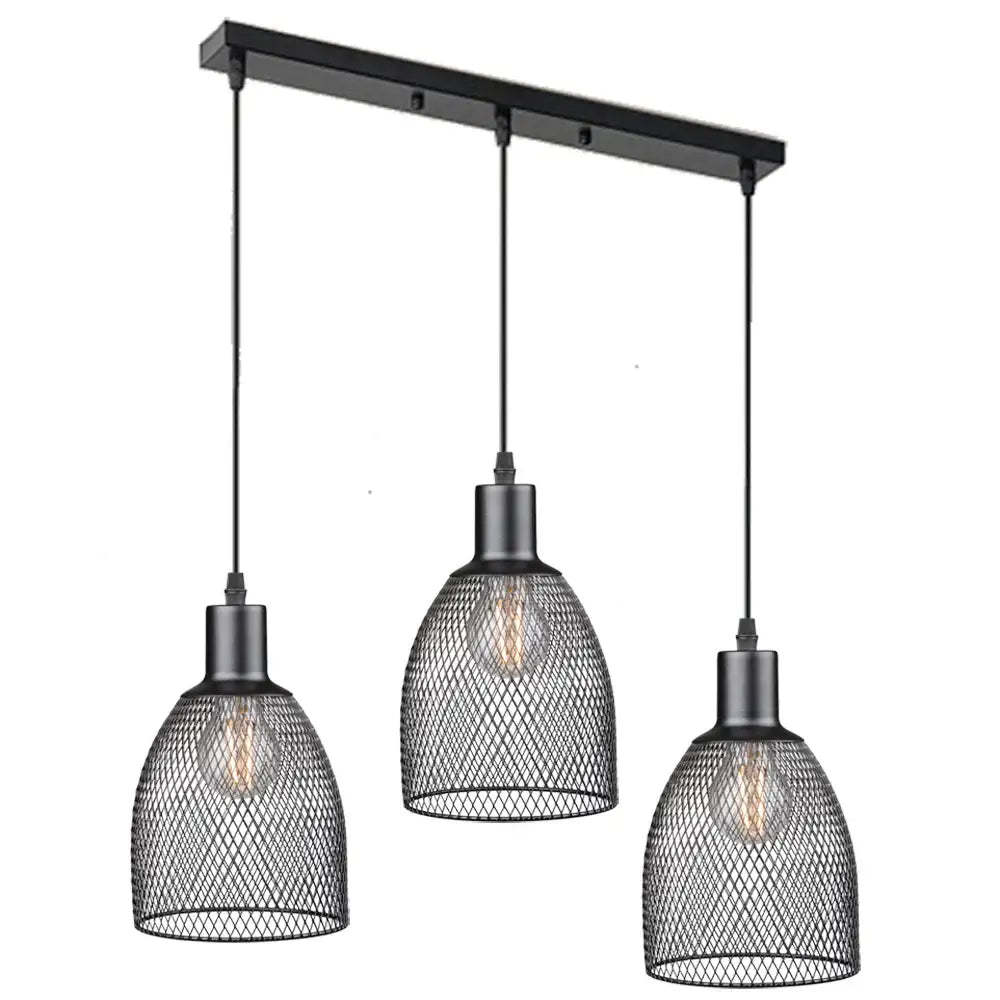 Retro black metal cage bell pendant light with three hanging shades for dining room decorbites cage bell pendant