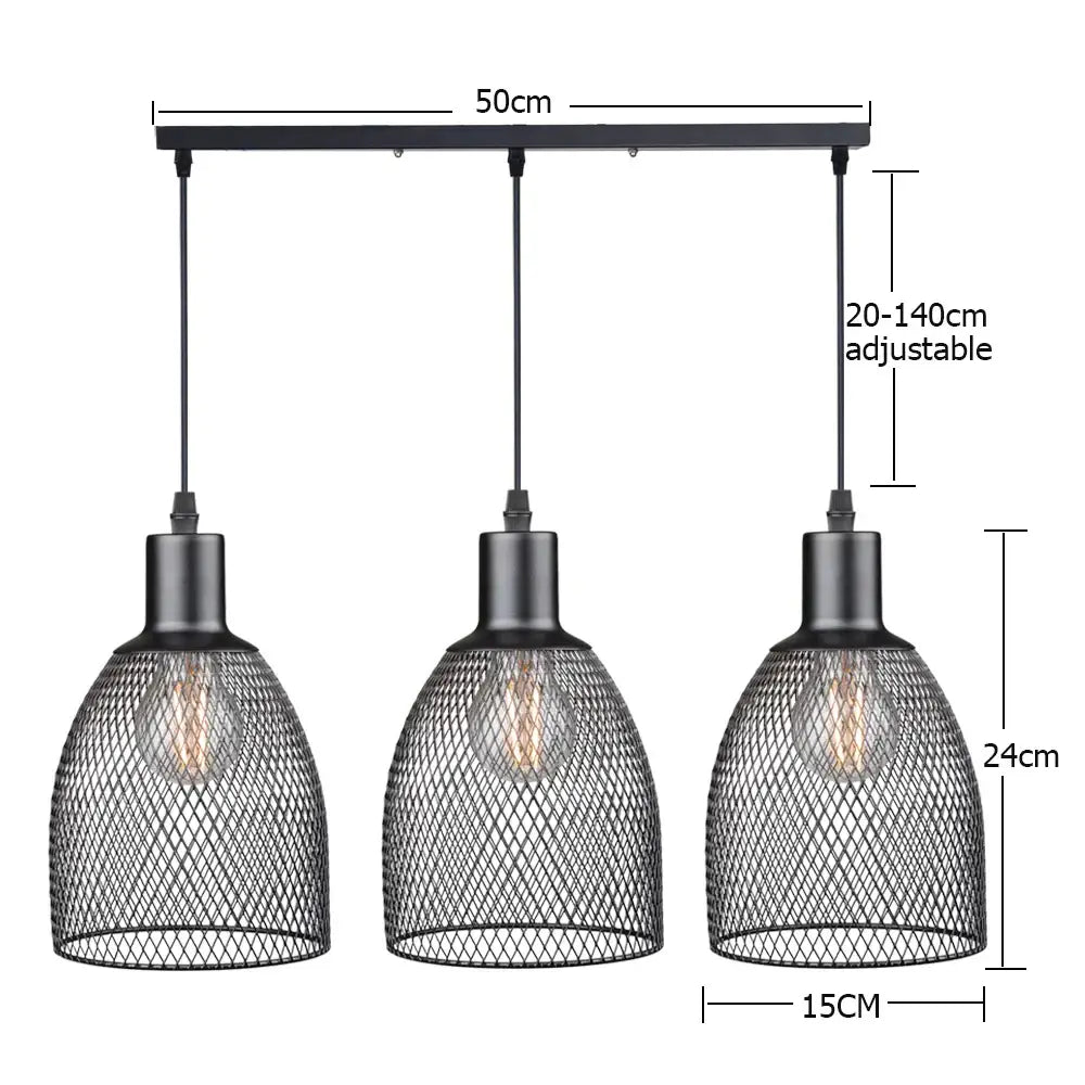 Retro black metal cage bell pendant light with three adjustable arms and vintage bulbs ideal for dining room decorbites cage bell pendant