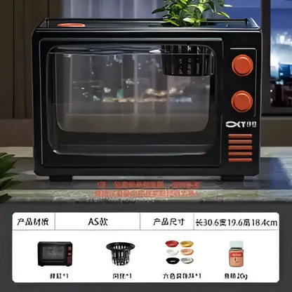 Retro black tv desktop fish tank with orange knobs and glass door designed as a decorbites desktop fish tank