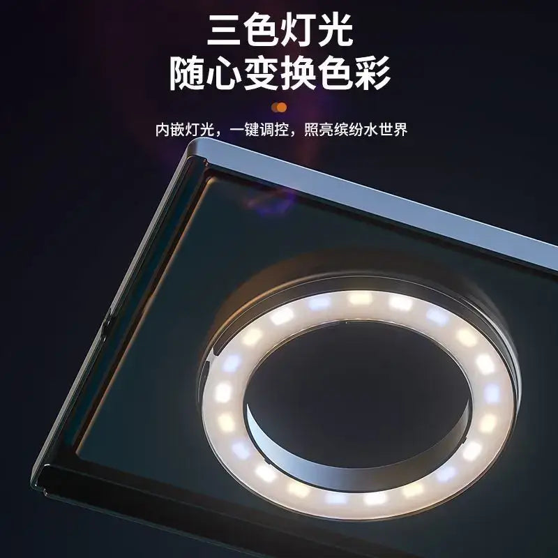 A sleek metallic led showerhead with illuminated white lights for decorbites desktop fish tank oxygen aquarium