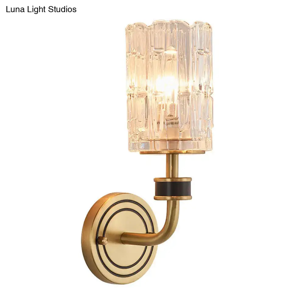 Retro brass and black crystal wall light with brass finish and ribbed glass shade compatible with e12 e14 bulb base