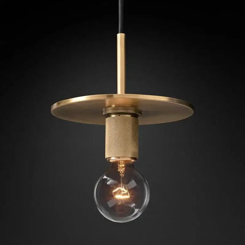Retro brass and glass gold led pendant light with circular disc and textured base for dining room decorbites gold led use