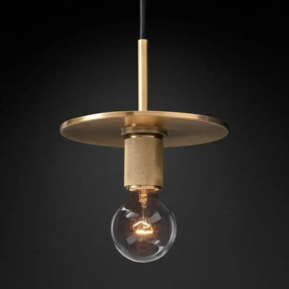 Retro brass and glass gold led pendant light with circular disc and textured base for dining room decorbites gold led use