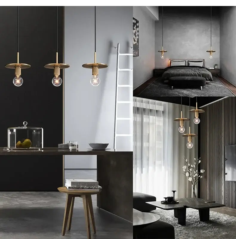 Modern brass pendant light with exposed bulb fixture in gold led pendant style for dining room decorbites gold led lighting