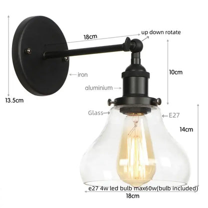 Black wrought iron and aluminum wall sconce with clear glass shade and e27 led bulb decorbites gold led wall light