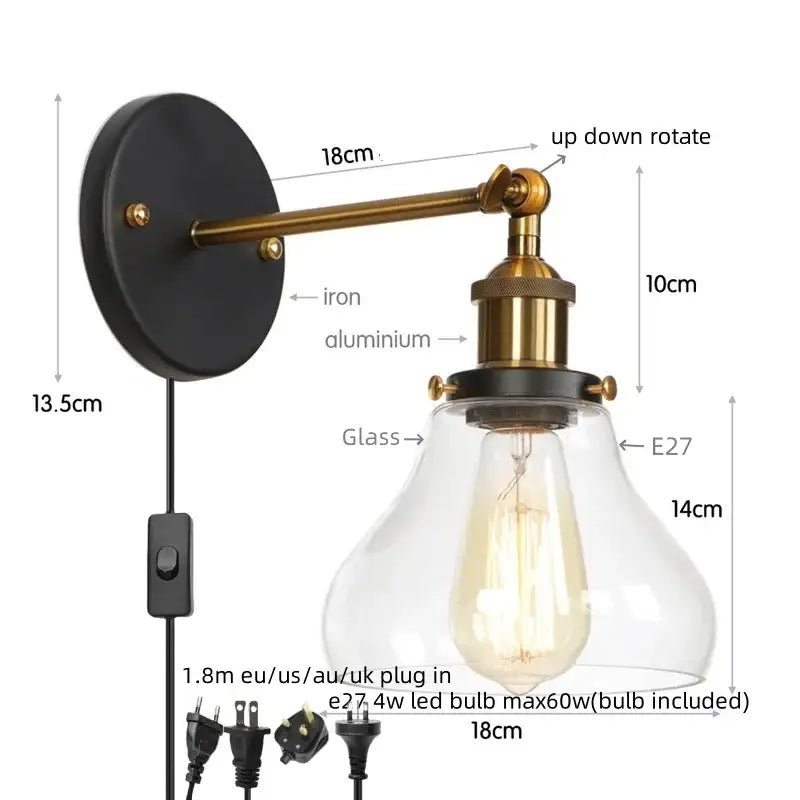 Retro brass and glass wall sconce with black base brass arm and clear shade decorbites gold led gold led wall light