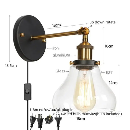 Retro brass and glass wall sconce with black base brass arm and clear shade decorbites gold led gold led wall light
