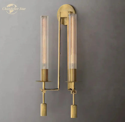 Retro brass glass double sconce wall light with two vertical glass tubes housing edison bulbs for living room decorbites glass double sconce