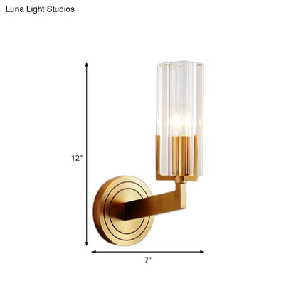 Retro brass ribbed glass wall lamp with gold finish and clear vertically ribbed shade measures inches wide for living room