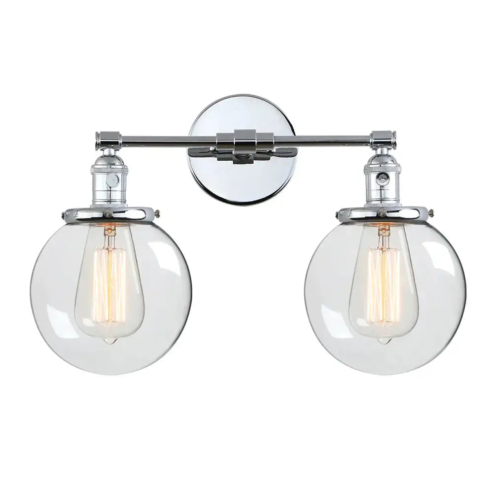Retro chrome double glass ball globe wall light with chrome finish and two spherical glass shades for bedroom decorbites wall light
