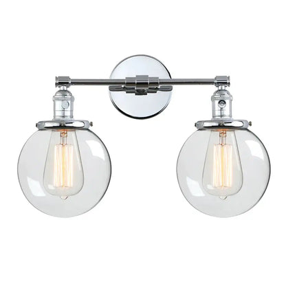 Retro chrome double glass ball globe wall light with chrome finish and two spherical glass shades for bedroom decorbites wall light