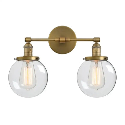 Brass-finished wall light with retro chrome double glass ball globe shades and exposed filament bulbs for bedroom decorbites glass ball decor