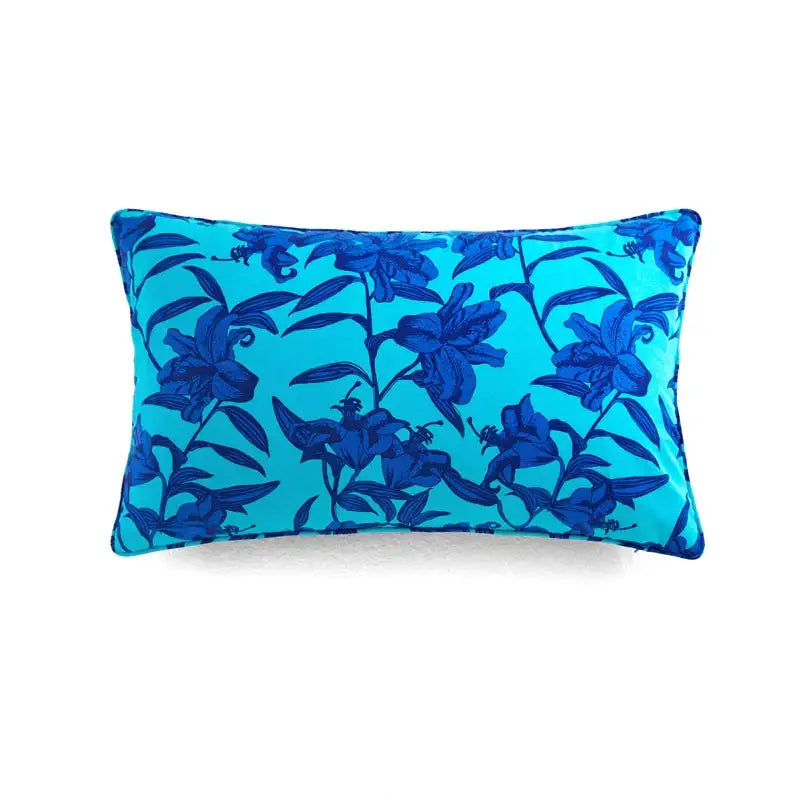 Vibrant turquoise pillow cover with navy blue lily vine pattern retro circus cream pillow cover decorbites circus retro