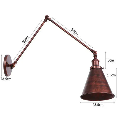 Antique bronze-finished adjustable wall lamp with conical shade decorbites iron loft retro industrial sconce for bedroom
