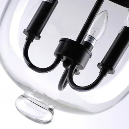Retro dark bronze glass bucket pendant light with black metal arms and clear glass bulbs for dining room decorbites glass bucket