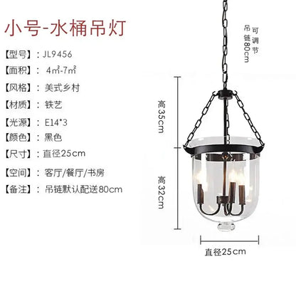 Black iron retro dark bronze glass bucket pendant light with clear glass body and three candle bulbs for dining room decorbites glass bucket pendant