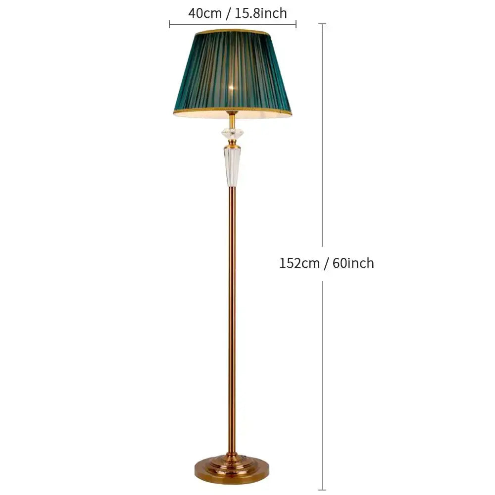 Elegant brass floor lamp with teal pleated shade and crystal accent for retro emerald green decorbites crystal floor lamp
