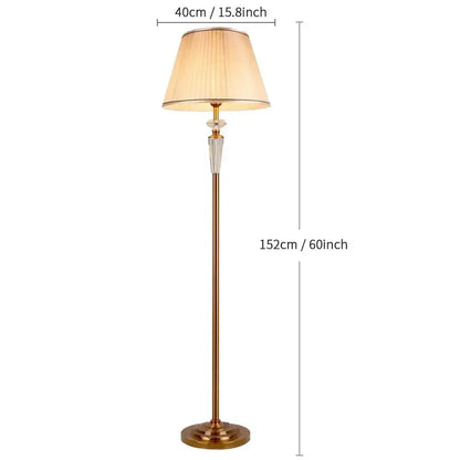 A tall brass crystal floor lamp with a pleated beige shade and clear crystal accent for living room decorbites floor lamp