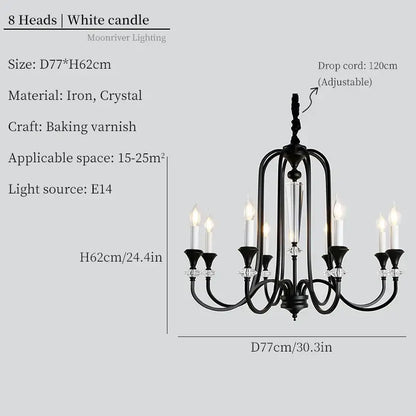 Black iron vintage candle chandelier with crystal accents and eight candle-style lights for dining room decorbites iron vintage