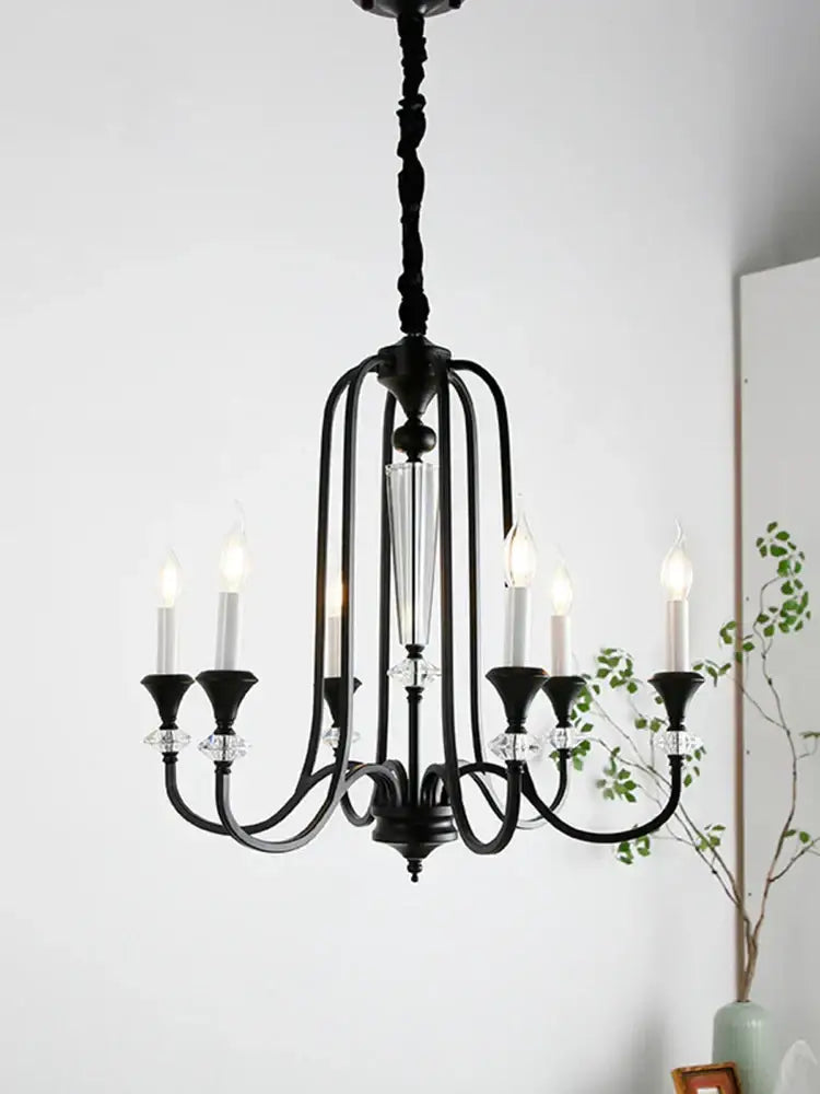 Black wrought iron vintage candle chandelier with crystal accents and candle-style bulbs for dining room decorbites iron vintage