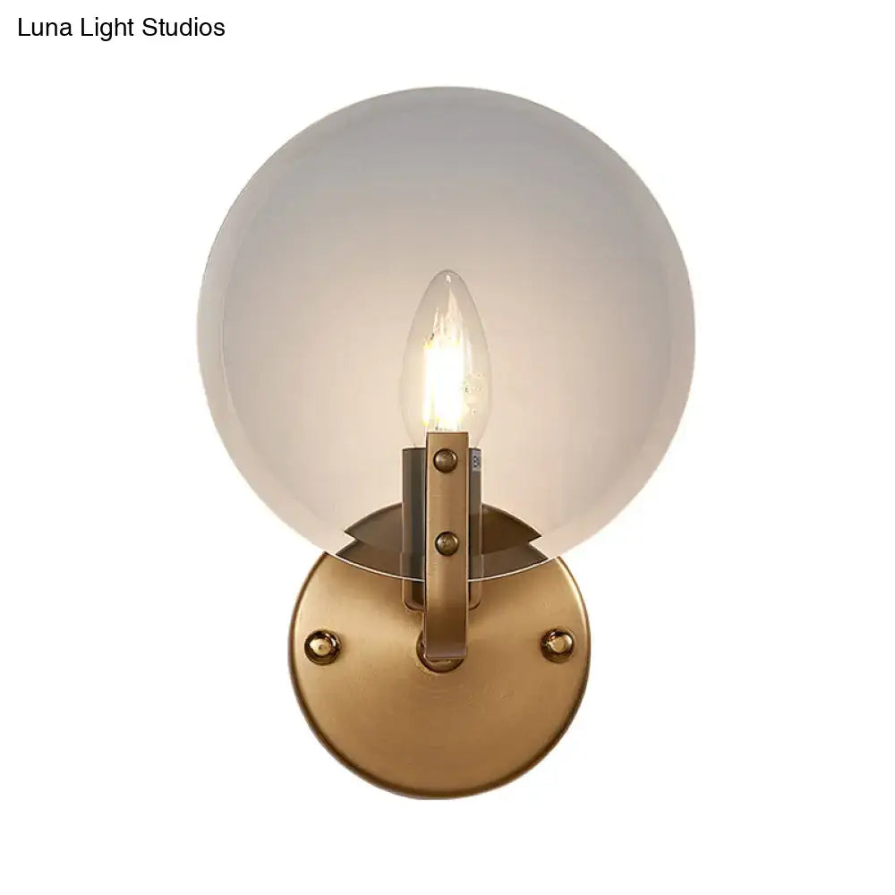 Brass-finished retro gold and blue glass sconce light with frosted globe and exposed filament bulb wall lighting fixture 220v-240v