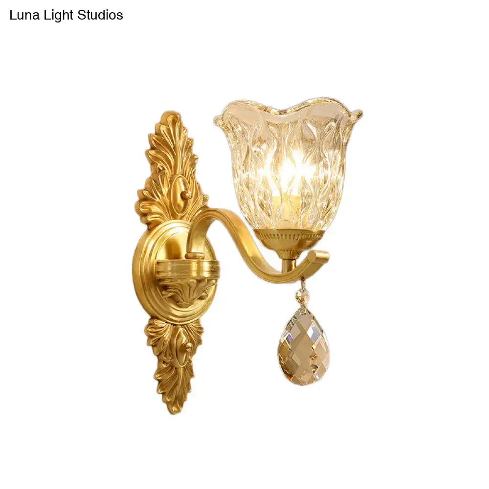 Retro gold crystal wall lamp living room sconce with gold-toned ornate design and faceted crystal glass shade teardrop pendant light type 220v-240v 110v-120v