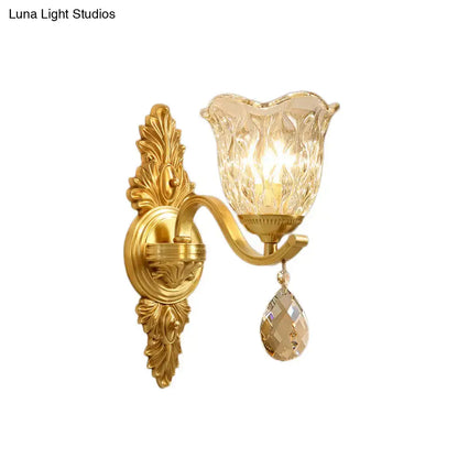 Retro gold crystal wall lamp living room sconce with gold-toned ornate design and faceted crystal glass shade teardrop pendant light type 220v-240v 110v-120v