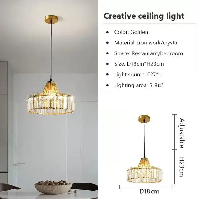 Retro gold decorbites crystal led pendant light with tiered crystal rods and ironwork adjustable to 23cm height