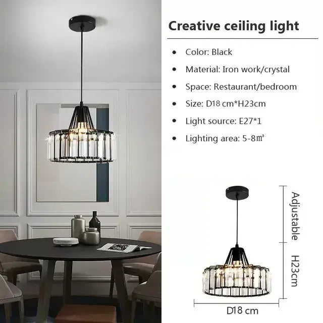 Retro gold decorbites crystal led pendant light with black ironwork and adjustable height for dining room lighting