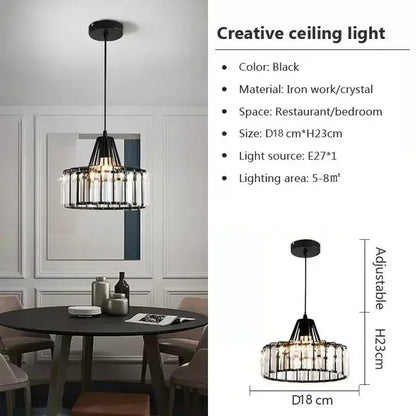Retro gold decorbites crystal led pendant light with black ironwork and adjustable height for dining room lighting