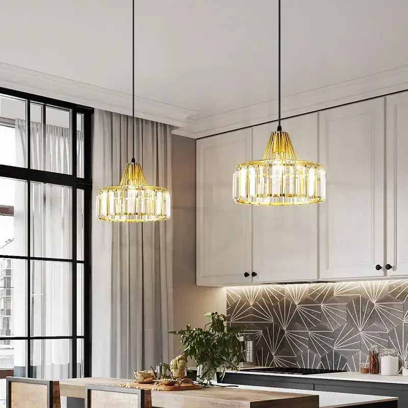 Retro gold decorbites crystal led pendant light with gold-toned chandelier and crystal accents for dining room lighting