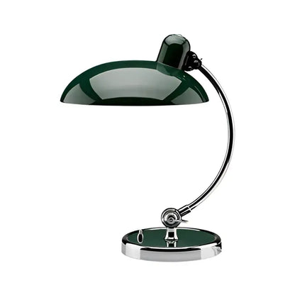 Dark green enamel retro table lamp with curved chrome arm and base suitable for office or bedroom engraving table use