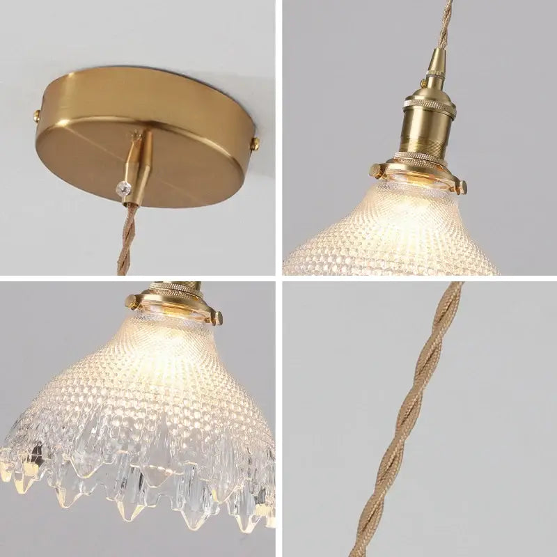 Retro green glass pendant light with brass fixture wood accent scalloped textured shade for dining room e27 led bulb compatible