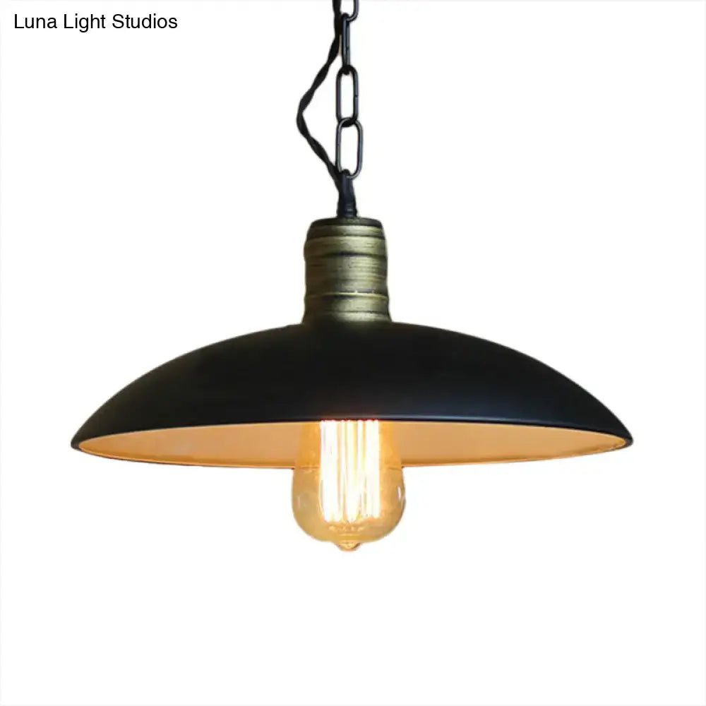 Decorbites retro style black metal ceiling light with bowl shade vintage edison bulb and antique brass chain compatible with 110v-120v and 220v-240v led incandescent fluorescent bulbs