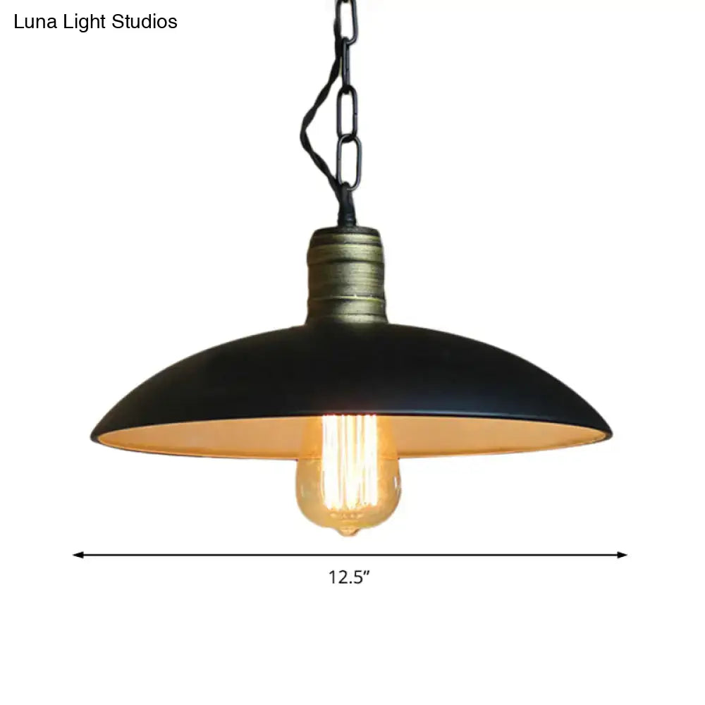 Decorbites retro style black industrial ceiling light with brass chain and 1 bulb compatible with led incandescent fluorescent 220v-240v 110v-120v