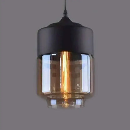 Decorbites™ retro industrial style light pendant lighting with black metal and amber glass featuring filament bulb