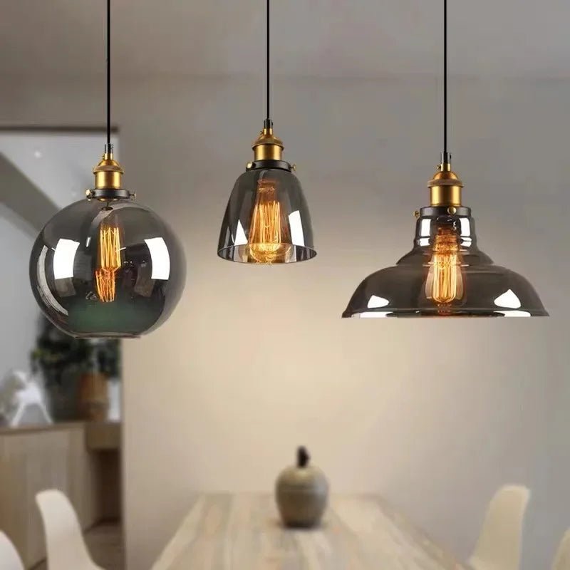 Retro Industrial Gray Glass Pendant Light - Decorbites