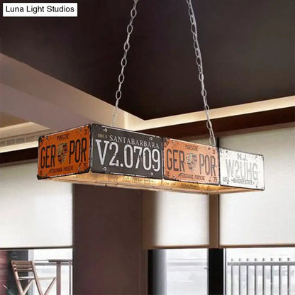 Decorbites™ retro industrial metal pendant light 5 bulbs rectangle vintage license plates orange black distressed 220v-240v