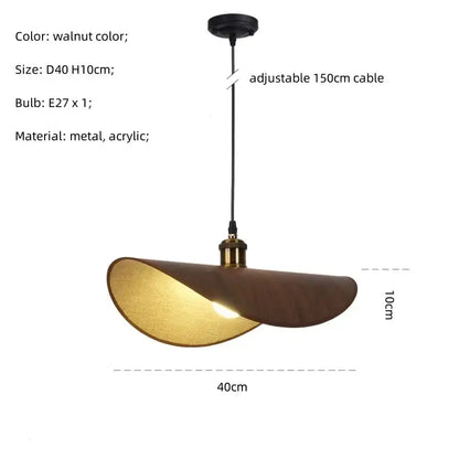 Walnut-colored retro leaf wooden hat pendant light with curved modern design metal and acrylic for dining room decorbites hat pendant
