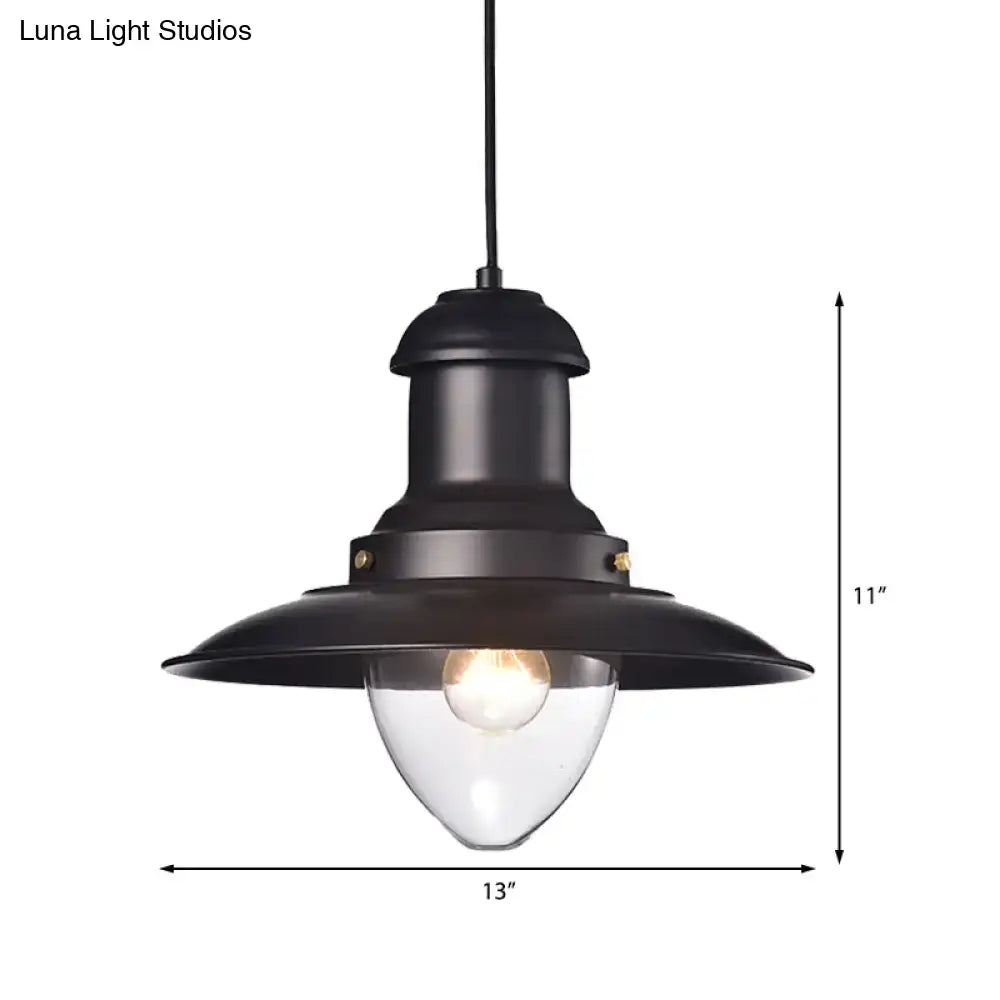 DecorBites™ retro loft saucer black metal pendant light with clear glass bulb ideal ceiling fixture for coffee shop