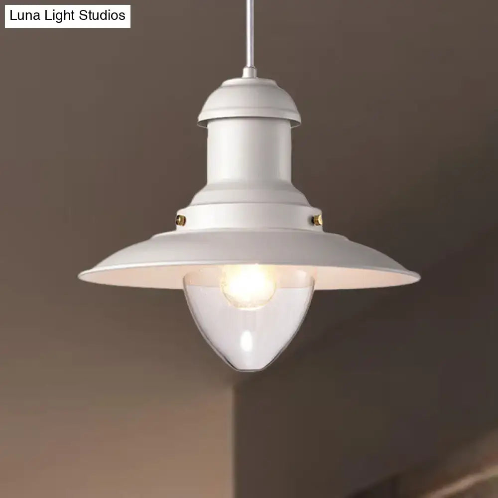 Decorbites™ retro loft saucer white pendant light with matte finish and brass accents ceiling fixture for coffee shop