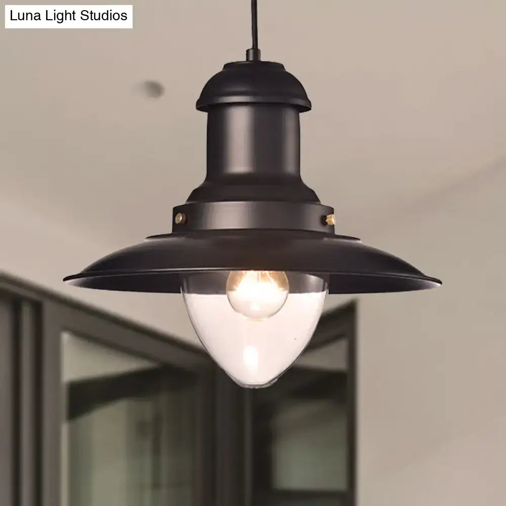 DecorBites™ retro loft saucer black industrial pendant light with matte finish and clear bulb for coffee shop ceiling fixture