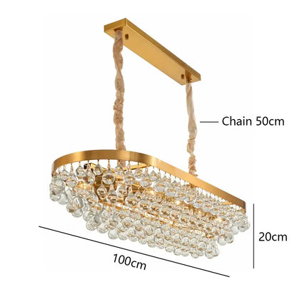 Gold-toned oval pendant lights with cascading clear crystal bead ceiling droplets and twisted fabric chains decorbites crystal bead