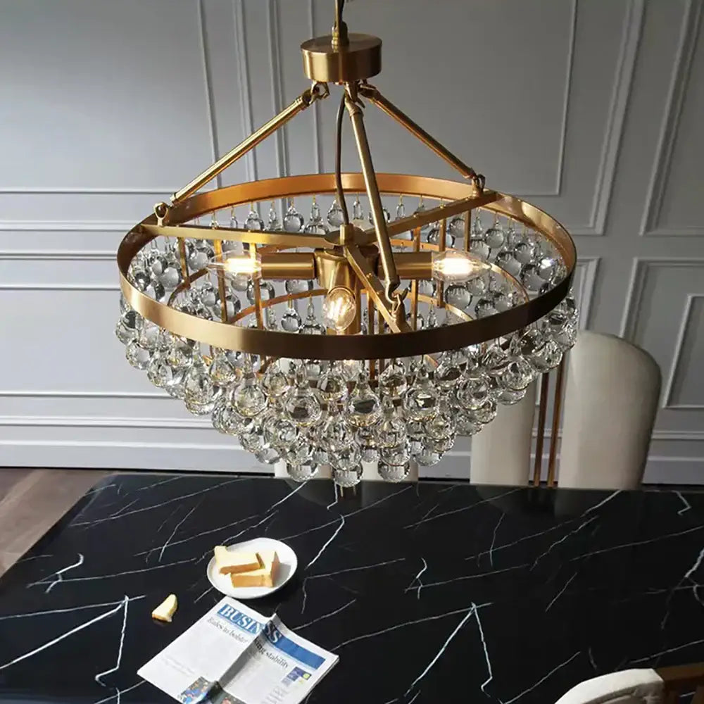 Brass-framed pendant lights with cascading clear crystal bead droplets for dining room decorbites crystal bead ceiling