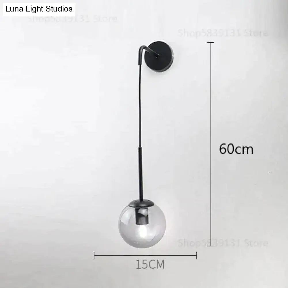 Modern black metal wall lamps with clear glass retro modern glass smoked globe for bedroom lighting