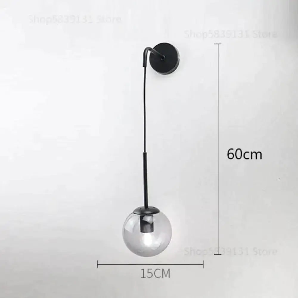 Black metal wall lamps featuring retro modern glass smoked globe for nordic retro modern bedroom lighting