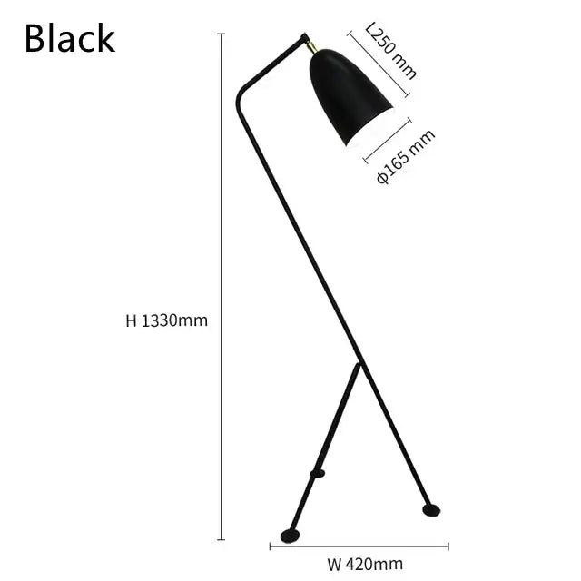 Black matte finish retro nordic grasshopper floor lamp with tripod base for living room decorbites grasshopper floor