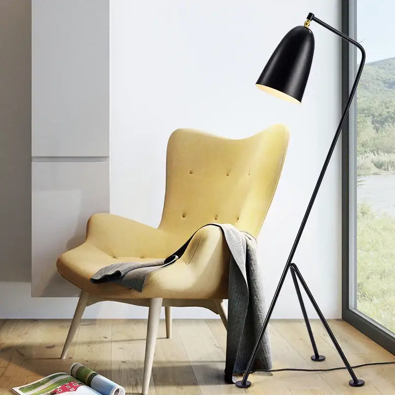 Black metal retro nordic grasshopper floor lamp with sleek curved design and conical shade for living room decorbites floor lamp